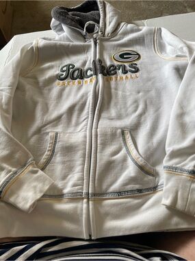Green Bay Packers White Full-Zip Hoodie with Logo